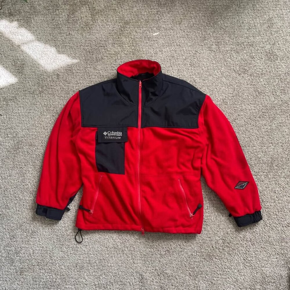 Vintage Columbia Titanium Red Black Omnitech Fleece Zip Jacket | Men’s Size L